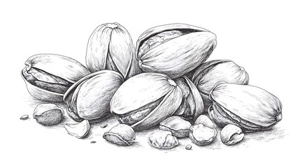 abstract grunge textured black and white painting style illustration of some Pistachio which are placed on the ground
 