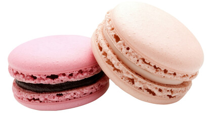 Fototapeta premium Delicious and Colorful Macarons in Pink and Cream Shades on a White Background Ideal for Sweet Treat, Dessert, and Bakery Themes