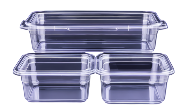 A lightweight storage box with a transparent body and secure locking lid, arranged neatly on a transparent background for a simple and organized appearance 
