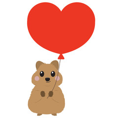 Valentine quokka, romantic quokka illustration, cute marsupial art, quokka with hearts, love-themed quokka, adorable quokka graphic, quokka holding heart, heart balloon quokka, quokka with love letter