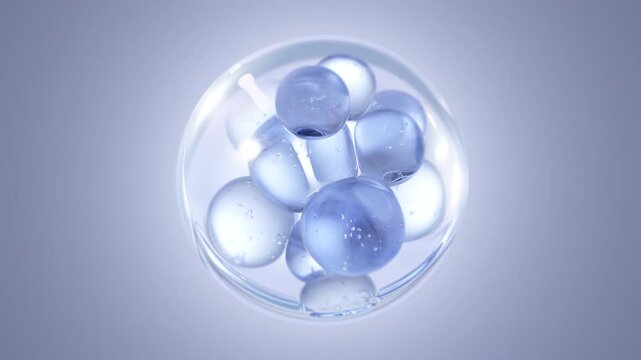 Essence with several atoms floating in the drop. Hyaluronic Serum Drop with Cosmetic. Collagen serum for skin