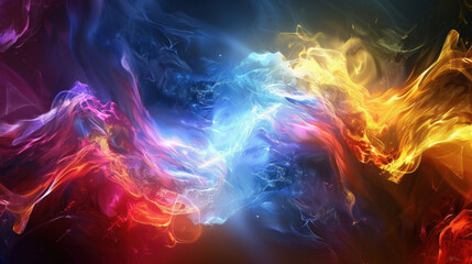 Colorful abstract background with swirling patterns and vibrant hues, showcasing blend of blue, orange, and purple tones that evoke sense of energy and movement