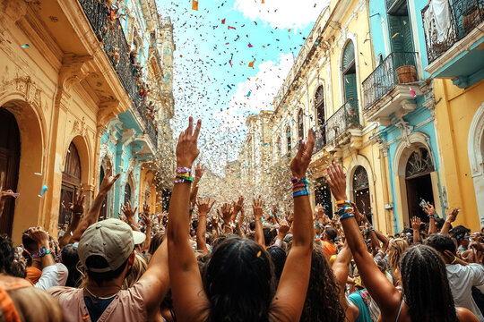 M&atilde;os para cima, curtindo muito Carnaval de rua com muito confete e festa