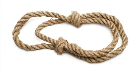 Obraz premium Beige rope with knots isolated on white background.