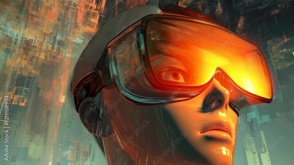 Poster futuristic vr headset transforms into augmented reality with dynamic light effects