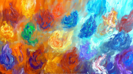 explore expressive swirling and textured impasto abstract oil painting with vibrant color palette...