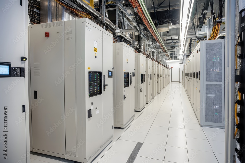 Poster Rows of server racks in a modern data center.