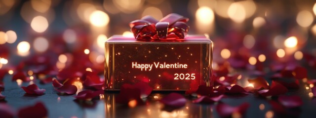 Romantic Valentine s Gift Box 2025 Red Gold Rose Petals Love Celebration