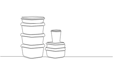 Obraz premium Food containers continuous line vector isolated on white background. 