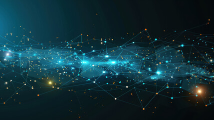 Fototapeta premium Digital abstract background with glowing lines and particles