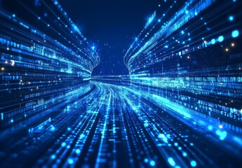 Abstract Representation of Digital Data Flow in a Futuristic Cyber Environment with Blue Light