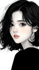 Naklejka premium Chinese girl with short hair painting