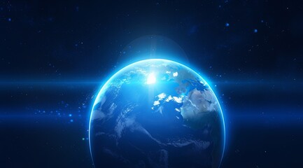 A blue light radiating from Earth, casting a glowing blue aura in space.