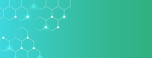 Teal technology background with a gradient texture. The background features a geometric pattern with hexagons. Teal color creates a modern look. Minimal abstract digital hexagon vector background