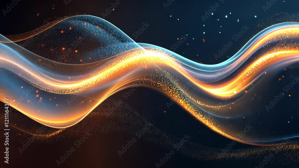 Poster dynamic flow of glowing waves and particles in seamless abstract loop