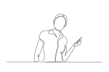 businesswoman doing presentation in continuous one line drawing. Business concept in single line art illustration. Editable vector.