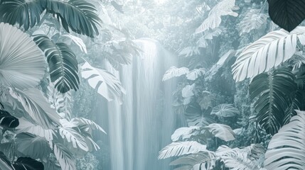 Serene Waterfall in Lush Tropical Rainforest
