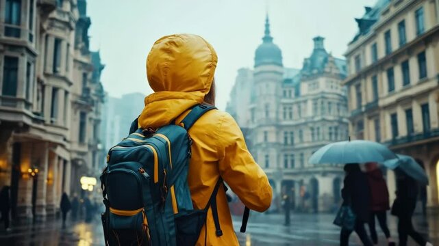 Urban exploration in rainy cityscape: photographer captures historical architecture