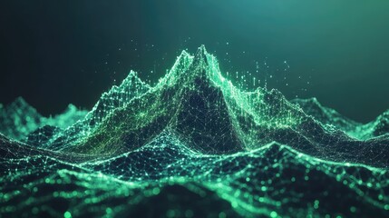 Naklejka premium Abstract Green Digital Mountain Landscape