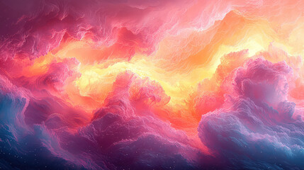 Abstract colorful cloudscape, vibrant pink, orange, and blue hues, swirling texture, ethereal atmosphere, fantasy-like.