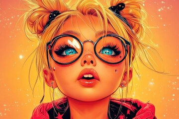 Obraz premium Blonde Girl With Glasses Upward Gaze Artistic Portrait