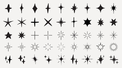 A collection of star shapes, featuring various star designs, star symbols, and star patterns. These star icons are diverse in style and form, showcasing star variations. Element vector set.