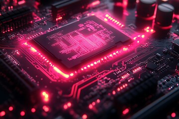 Obraz premium Illuminated Central Processing Unit on Motherboard