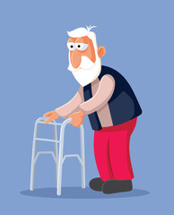 Elderly Man Using Walking Frame Vector Illustration Design. Senior grandpa suffering a physical disability with aging 
