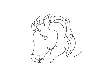 Head horse in continuous one line drawing. Abstract stallion head in single line art illustration. Editable vector.
