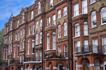 Row of old apartment buildings in central London
