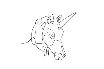 Unicorn head in continuous one line drawing. Abstract unicorn head in single line art illustration. Editable vector.