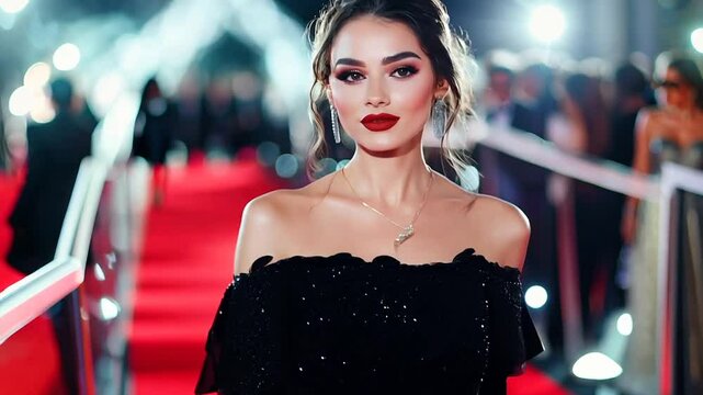 Celebrity woman walking on a red carpet