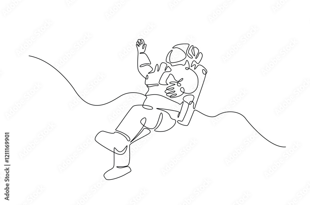 Wall mural astronaut in continuous one line drawing. single line art illustration of astronaut in outer space. 