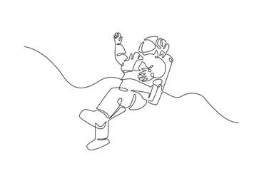 Astronaut in continuous one line drawing. Single line art illustration of astronaut in outer space. Editable vector. © tri