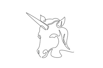 Unicorn head in continuous one line drawing. Abstract unicorn head in single line art illustration. Editable vector.