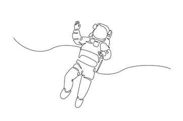 Astronaut in continuous one line drawing. Single line art illustration of astronaut in outer space. Editable vector.