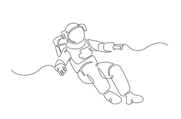 Astronaut in continuous one line drawing. Single line art illustration of astronaut in outer space. Editable vector. © tri