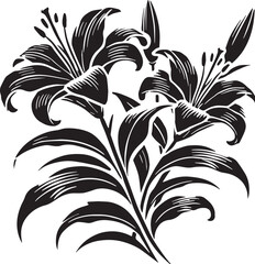Black Color Lilies Silhouette Vector Illustration, Solid White Background. minimal vector design