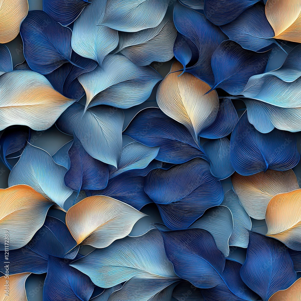 Poster abstract blue and beige leaf texture background with wave pattern and gentle flowing design elements