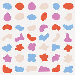 Colorful abstract shapes on black background. Bright, abstract, colorful forms. Shapes in pink, green, orange, blue. Abstract and colorful design elements. Colorful shapes, vector element set.