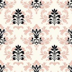 Elegant Floral Damask Pattern in Soft Pink and Black Color Scheme for Vintage Home Decor