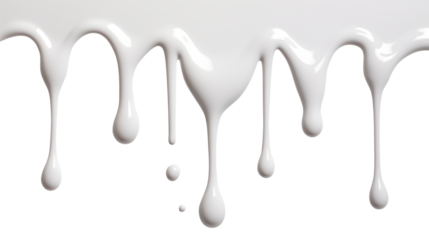 milk dripping isolated on transparent white background, clipping path