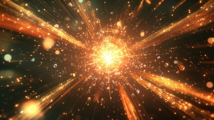 Obraz premium Golden Radiance: A Cosmic Burst of Light and Energy
