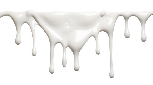 milk dripping isolated on transparent white background, clipping path