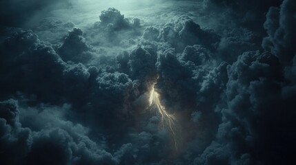 Lightning storm over dark clouds nature scene atmospheric view dramatic elements