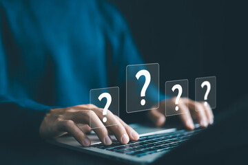 Question marks are shown on a laptop, and question tech Brainstorming and problem-solving are the...