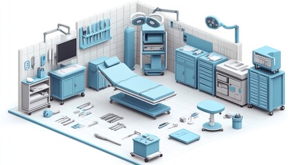 Obraz premium Isometric view of a sterile, modern operating room.