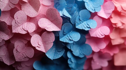 Obraz premium Pink, blue paper hearts wall decor, close-up