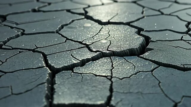 Timelapse of cracked earth surface reflecting sunlight in arid landscape