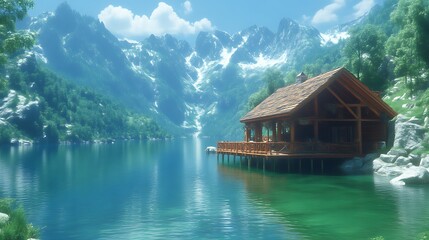 Mountain Lake Cabin Scenic Tranquil Summer Escape